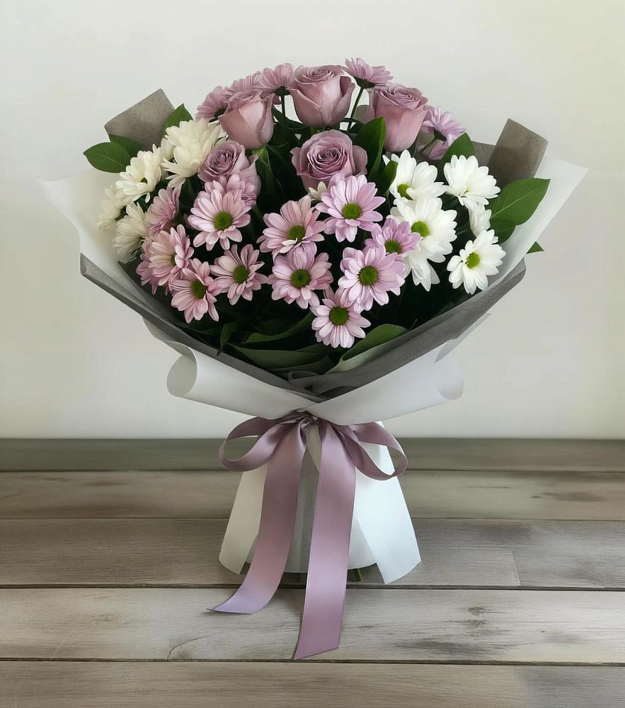 Букет цветов из: Хризантемы и Розы в Комсомольске Ивановской области