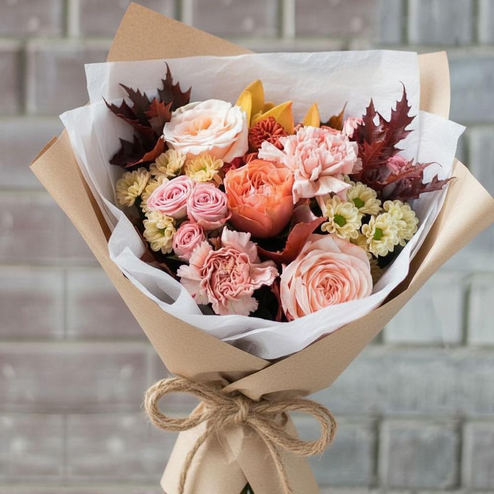 Букет цветов из: Гвоздики, Хризантемы и Розы в Комсомольске Ивановской области