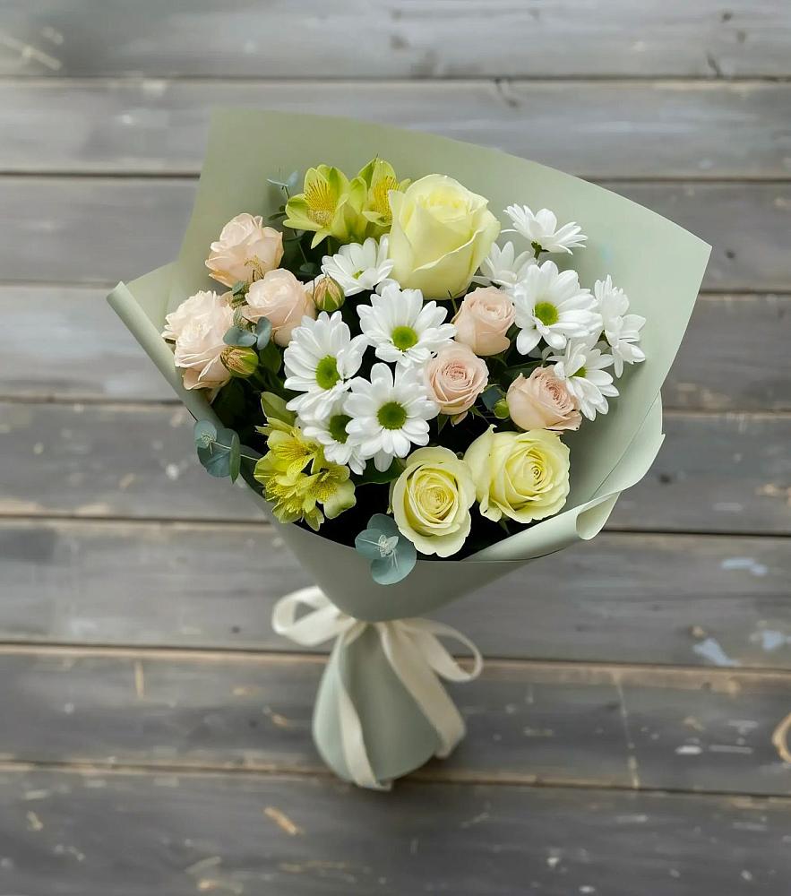 Букет цветов из: Альстромерии, Розы и Хризантемы в Комсомольске Ивановской области