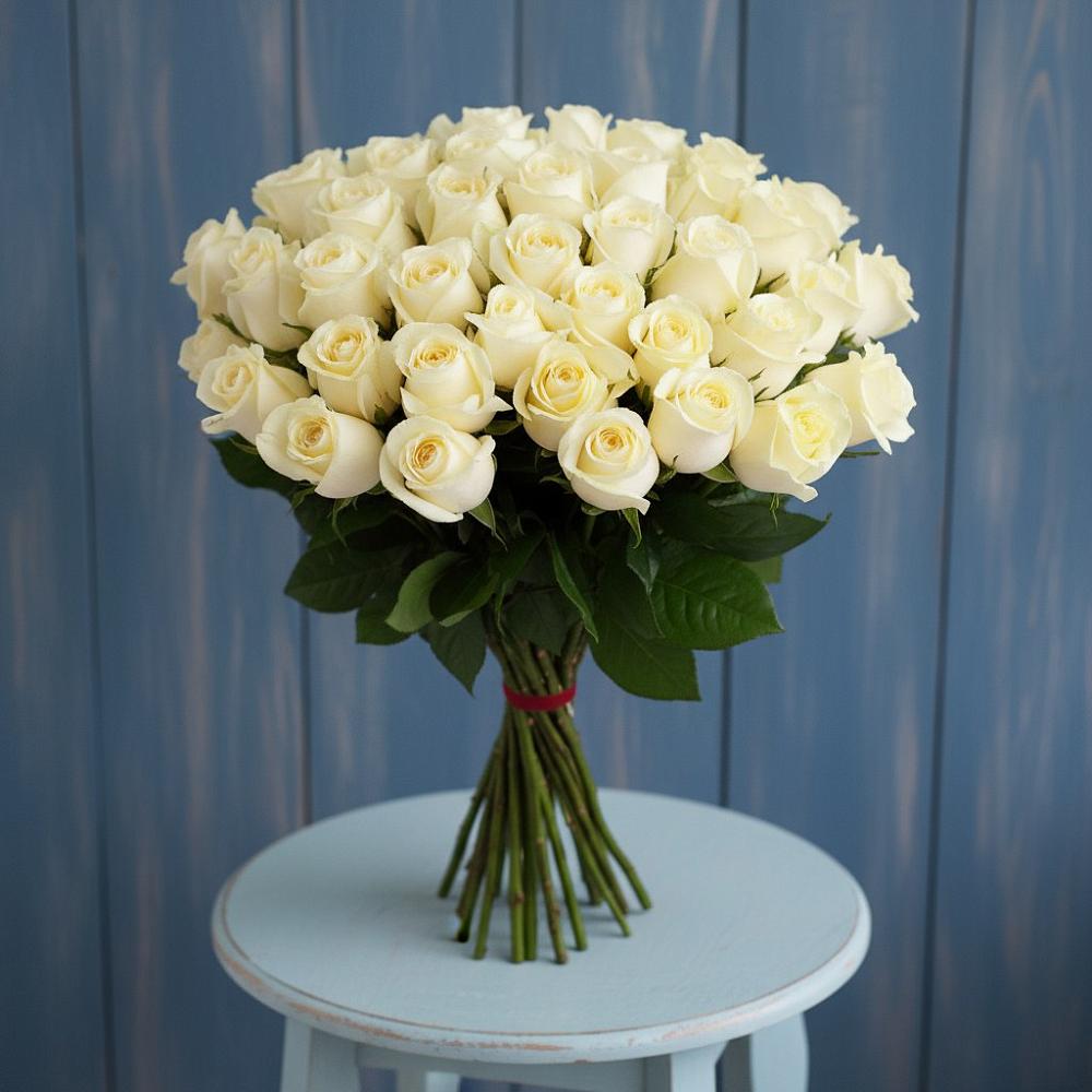 Букет 51 Белая роза Эдлесс Лав в Комсомольске Ивановской области