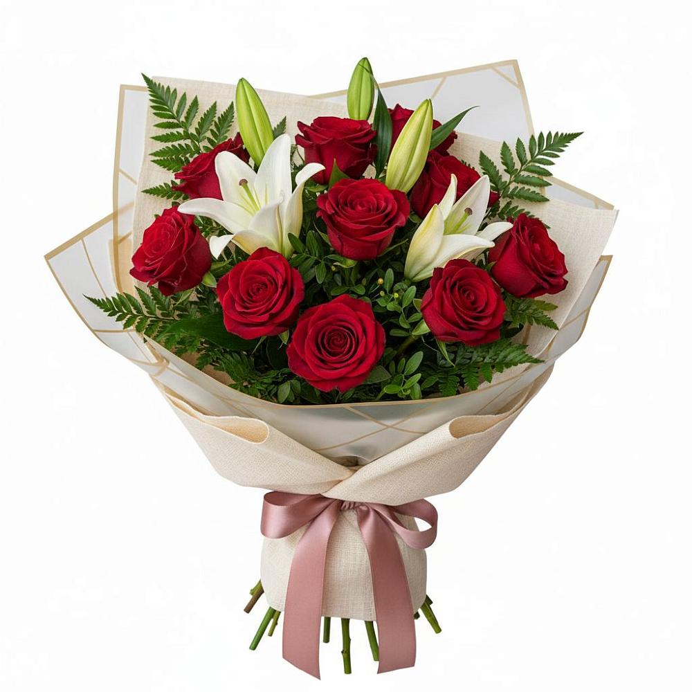 Букет цветов из: Лилии и Розы в Комсомольске Ивановской области