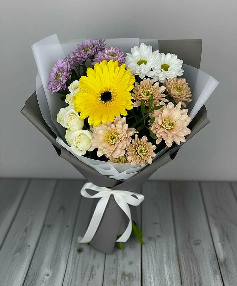 Букет цветов из: Розы, Герберы и Хризантемы в Комсомольске Ивановской области