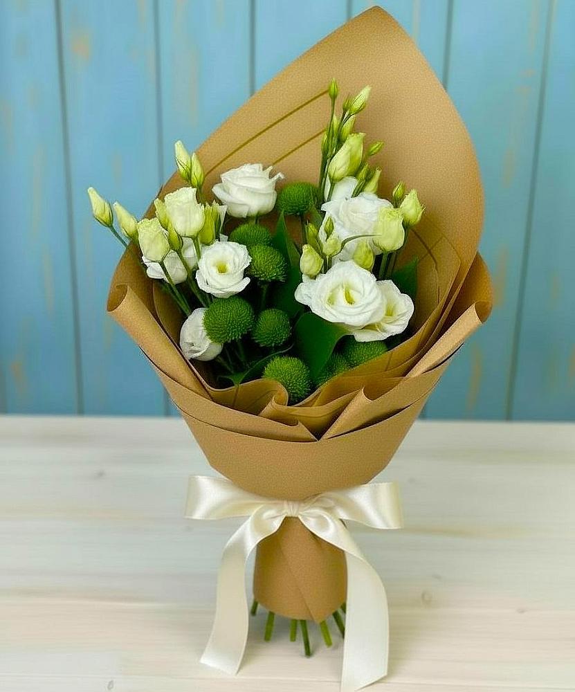 Букет цветов из: Хризантемы и Лизиантусы в Комсомольске Ивановской области