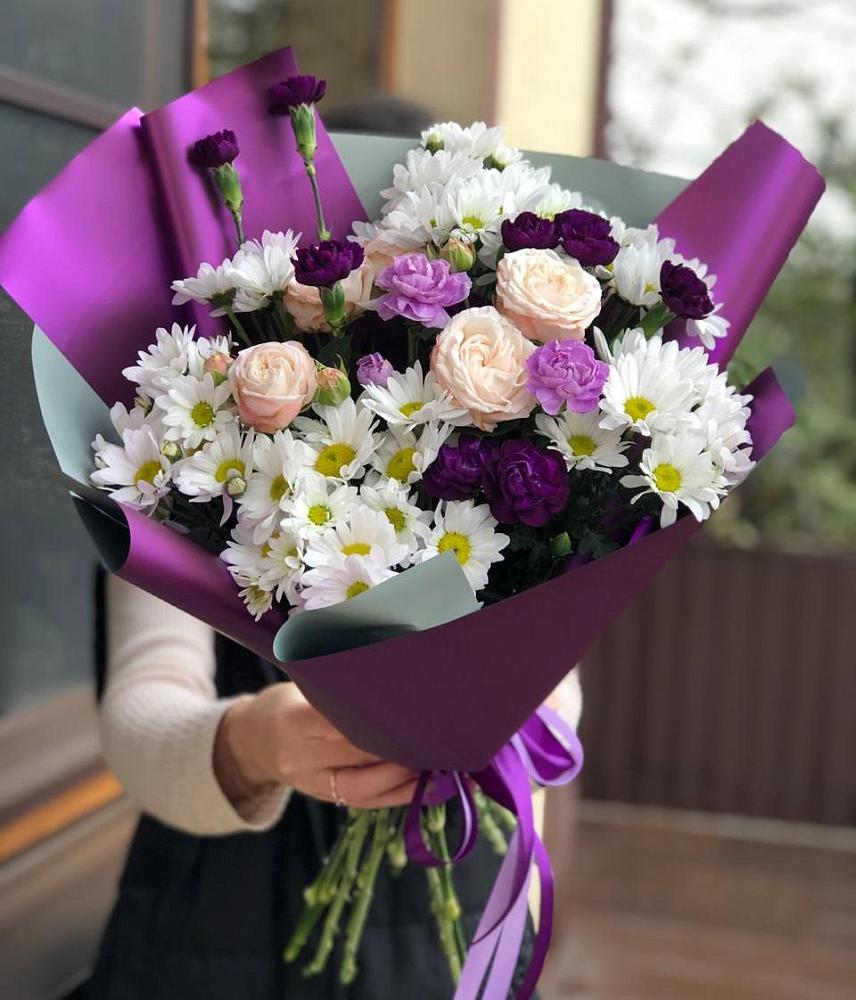 Букет цветов из: Хризантемы, Гвоздики и Розы в Комсомольске Ивановской области