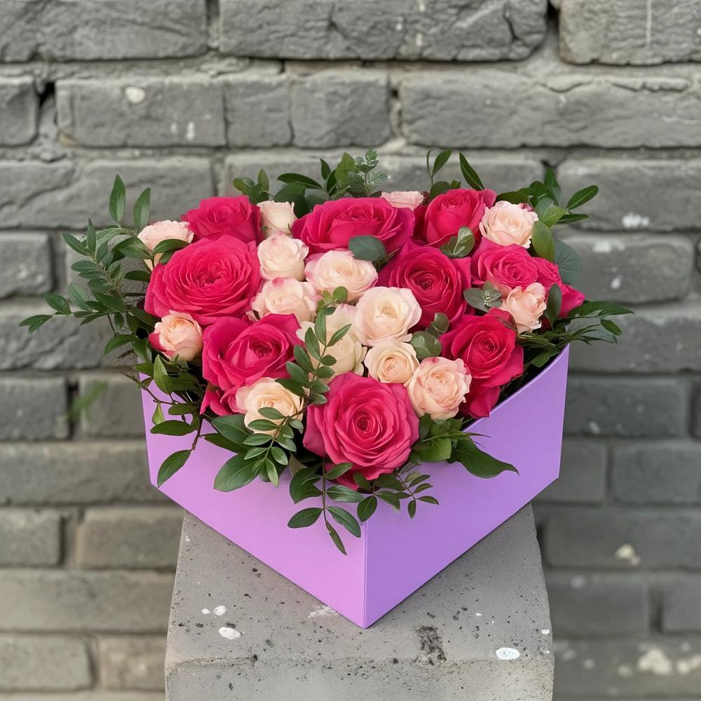 Цветочная композиция из Розы в коробке в Комсомольске Ивановской области