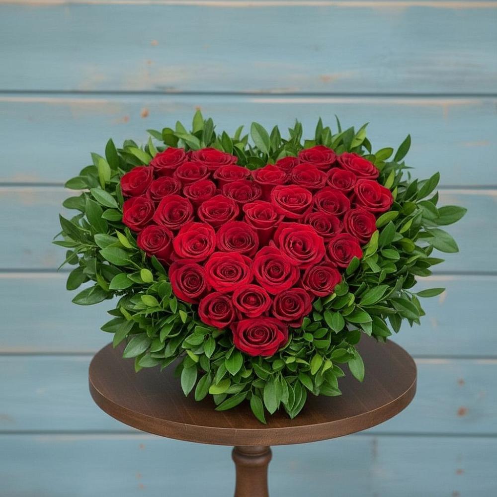 Цветочная композиция из Розы в виде сердца в Комсомольске Ивановской области