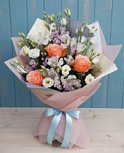 Букет цветов из:  Лизиантусы, Розы, Альстромерии и Гипсофила в Комсомольске Ивановской области