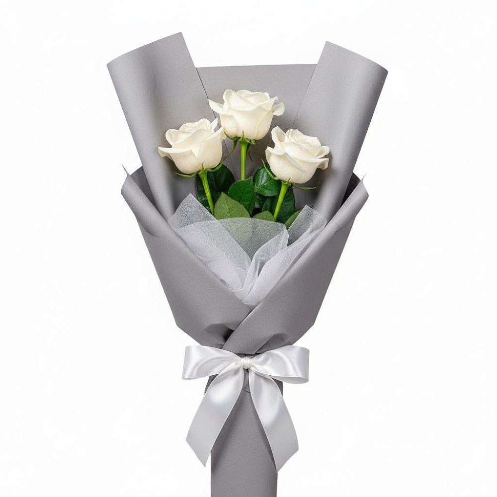Букет 3 белые розы в Комсомольске Ивановской области