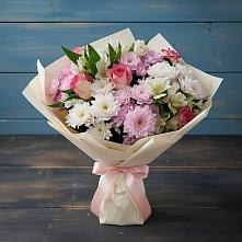 Букет цветов из:  Хризантемы, Альстромерии и Розы в Комсомольске Ивановской области