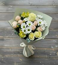 Букет цветов из:  Альстромерии, Розы и Хризантемы в Комсомольске Ивановской области