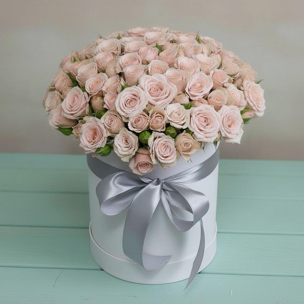 Цветочная композиция из Розы в шляпной коробке в Комсомольске Ивановской области